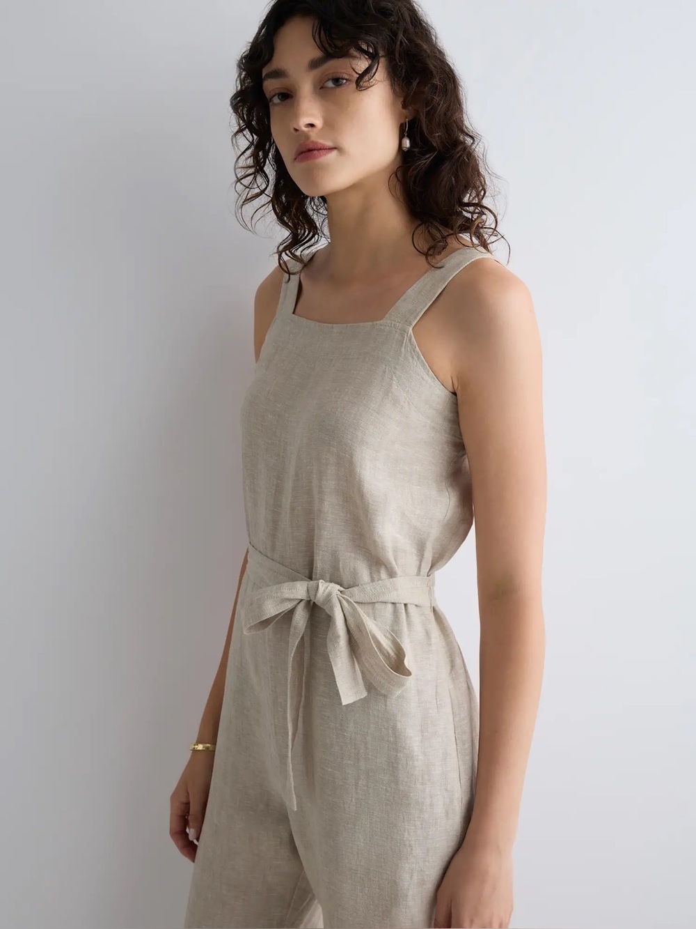 Quince 100% European Linen Square Neck Jumpsuit Women's Size L - Missing Belt